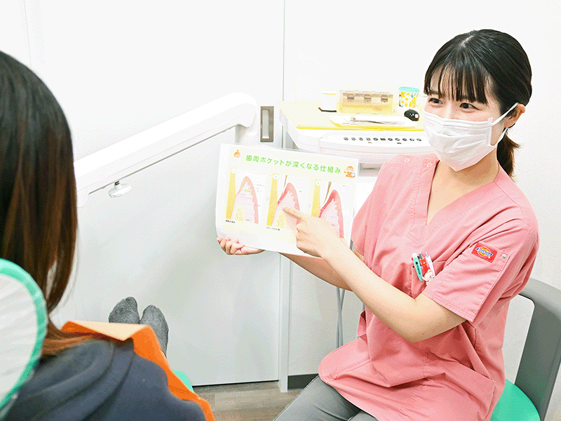 レクチャーする歯科衛生士